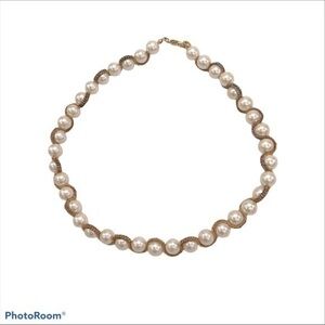 Pearl and gold rope wrap necklace